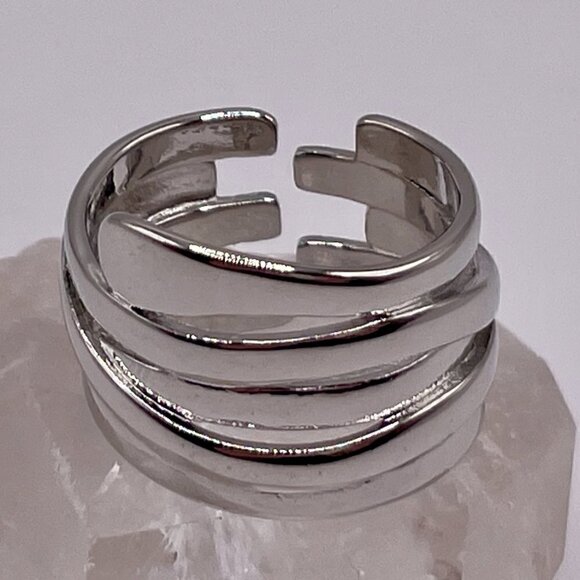 925 Sterling Stamped Adjustable Welded Stacked Wire Adjustable Boho Ring #1310 - Picture 11 of 12